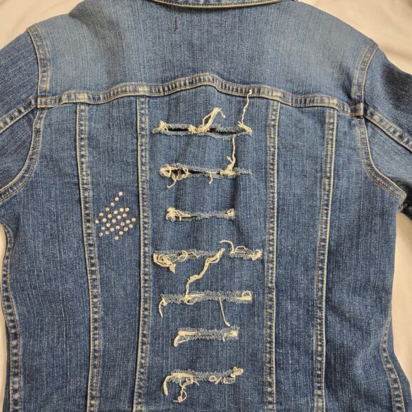 Vintage Y2K Allen B. Denim Jacket Womens S Blue Distressed Embellished - Picture 8 of 11